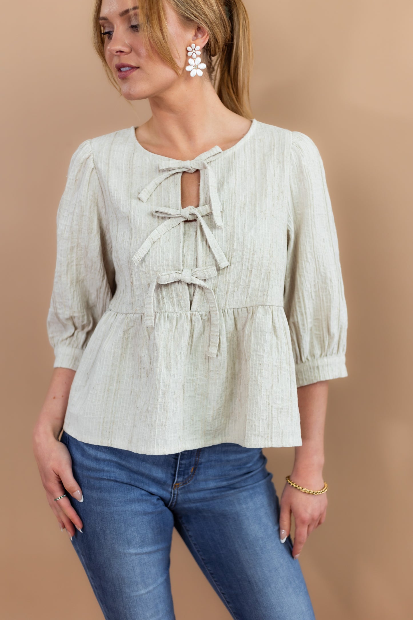 Rachel Babydoll Bow Tie Top