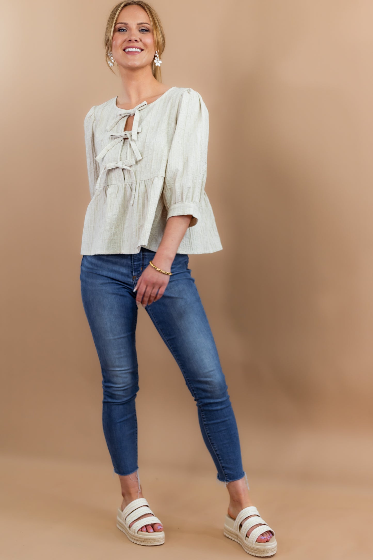 Rachel Babydoll Bow Tie Top
