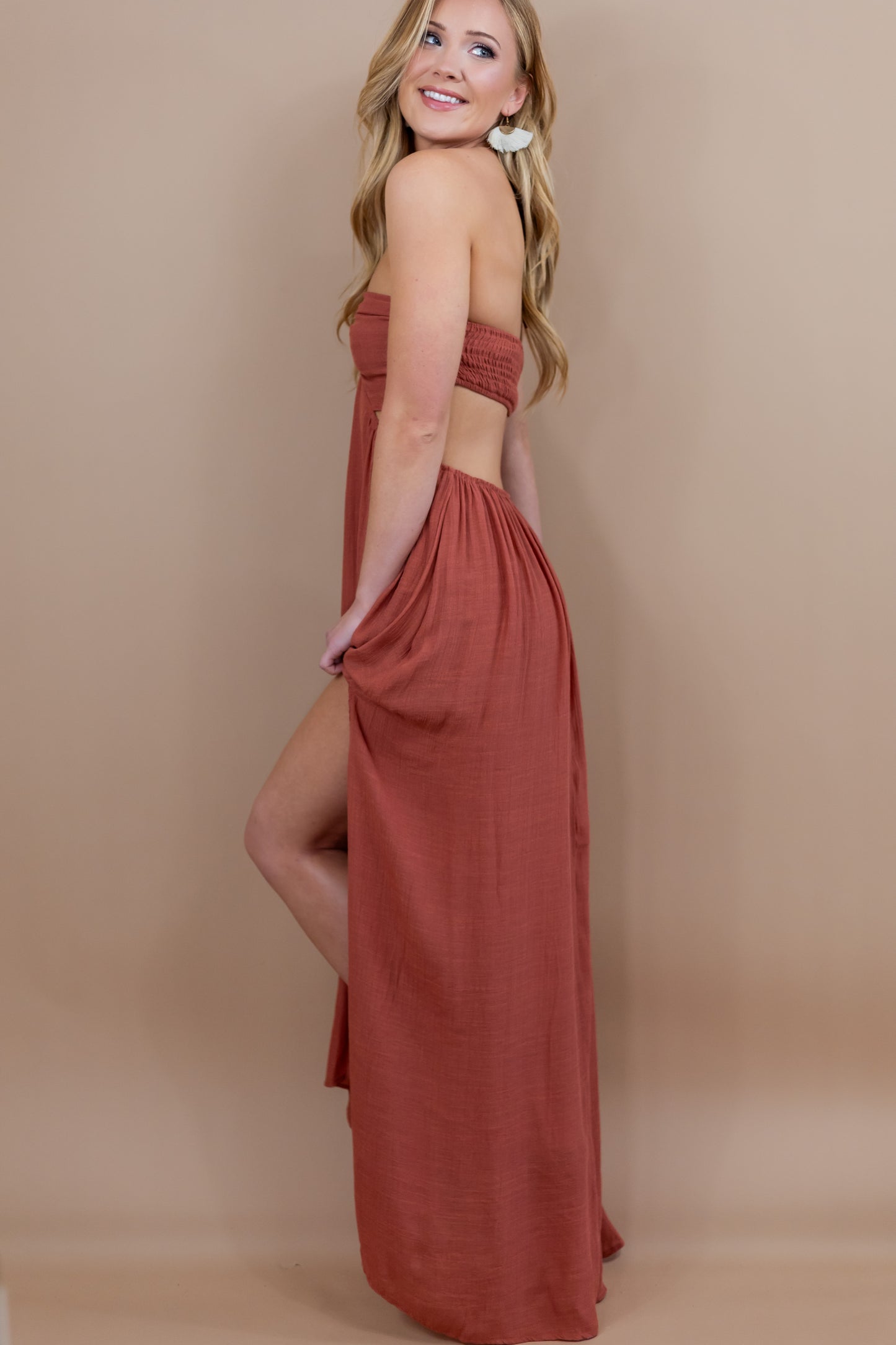 Melody Open Back Cutout Maxi Dress - Rust