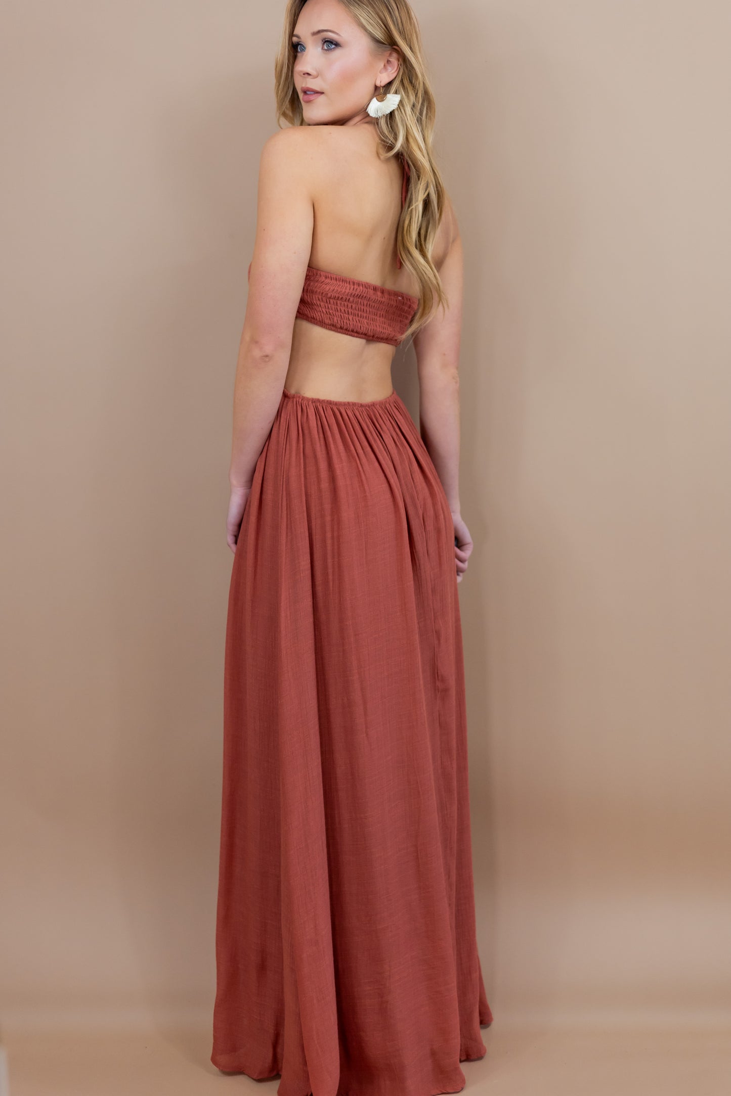 Melody Open Back Cutout Maxi Dress - Rust