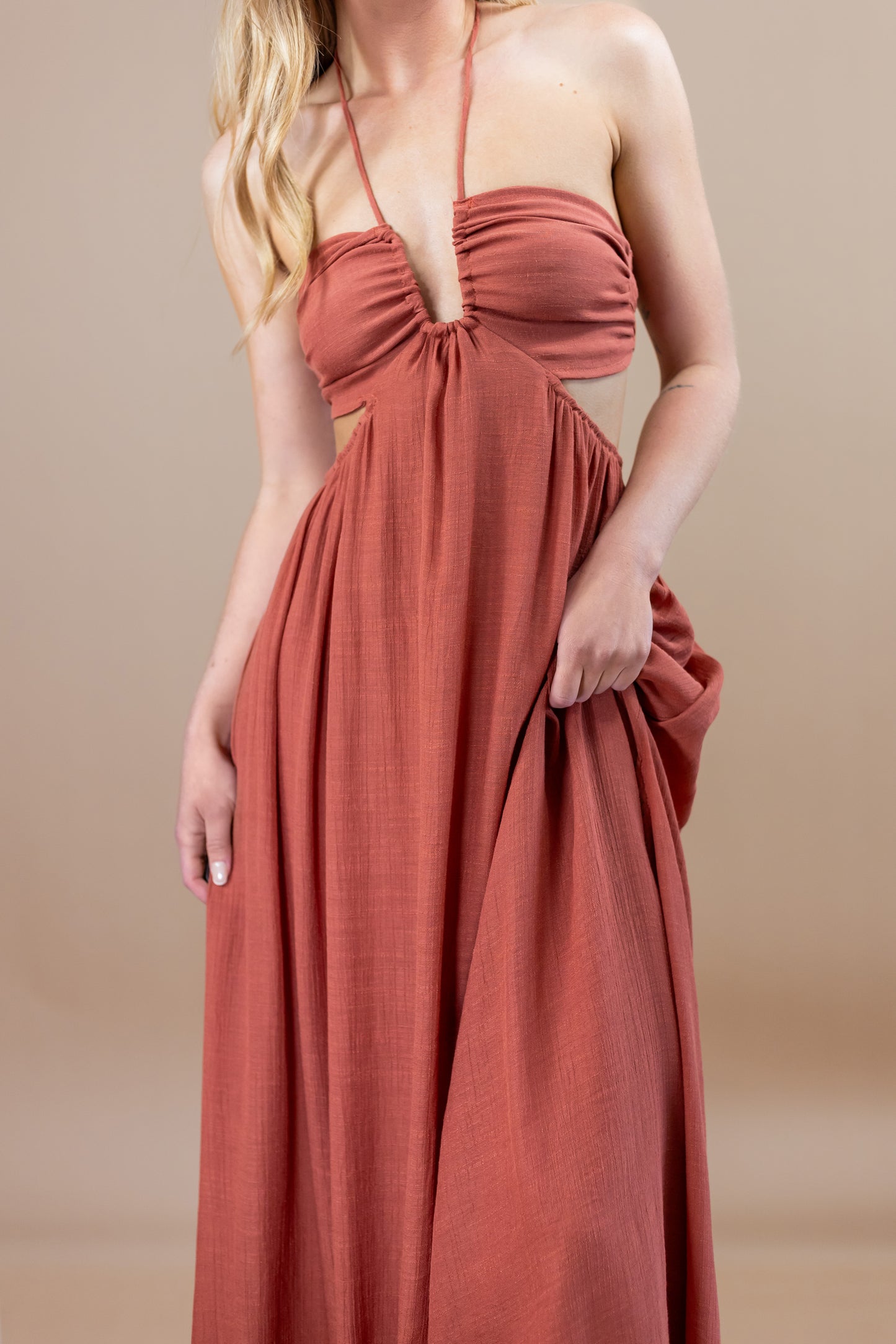 Melody Open Back Cutout Maxi Dress - Rust