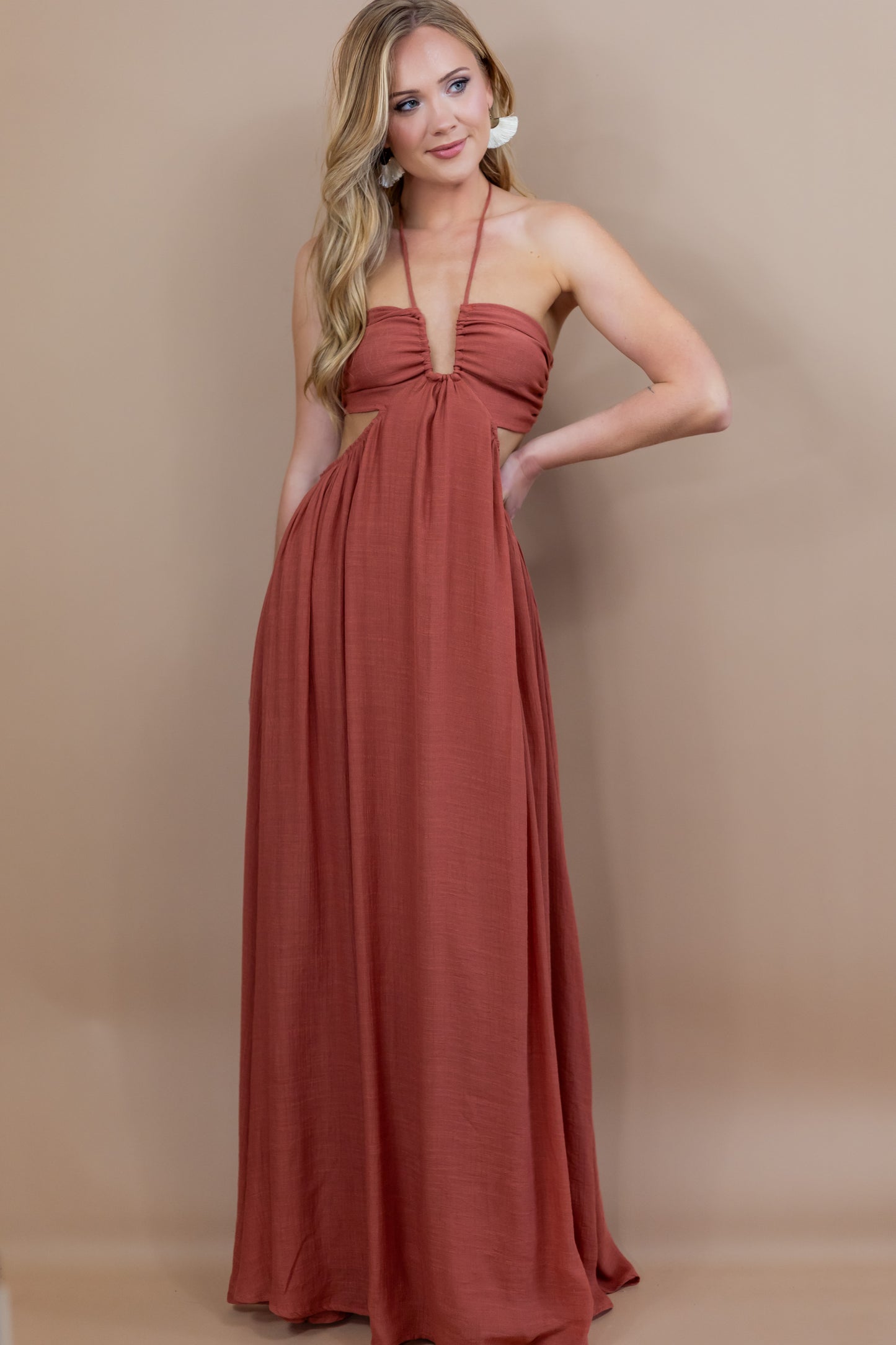 Melody Open Back Cutout Maxi Dress - Rust