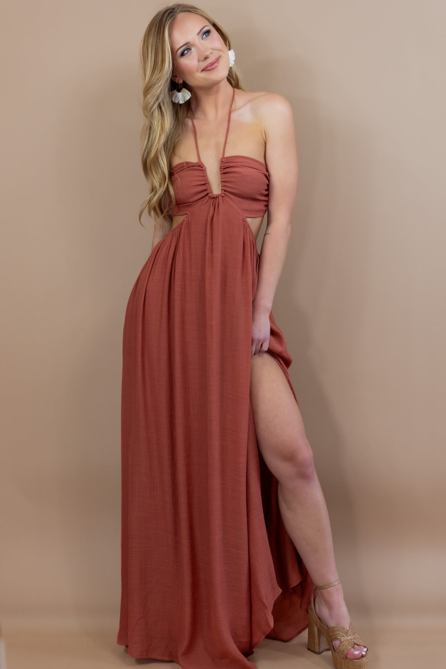 Melody Open Back Cutout Maxi Dress - Rust