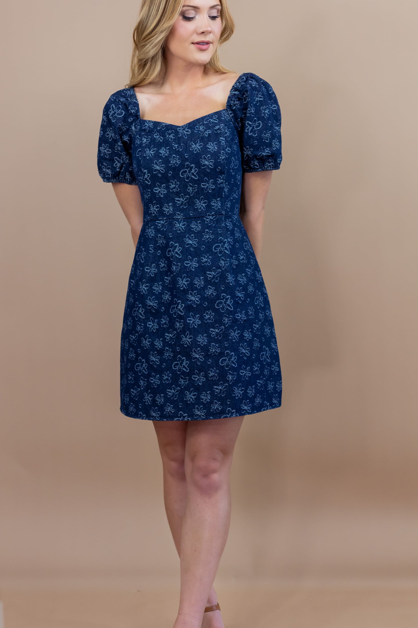 Blakely Floral Denim Puff Sleeve Mini Dress