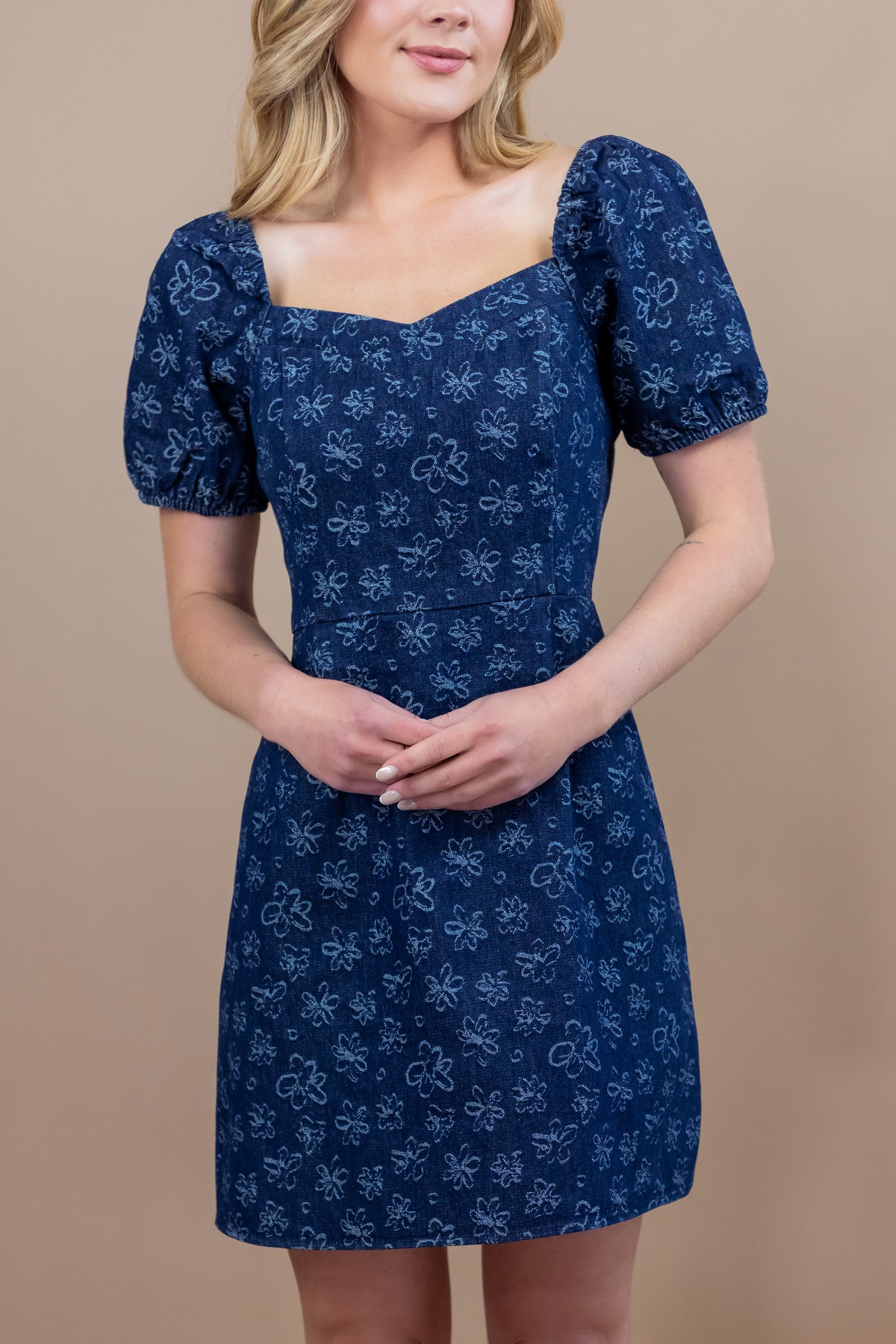 Blakely Floral Denim Puff Sleeve Mini Dress