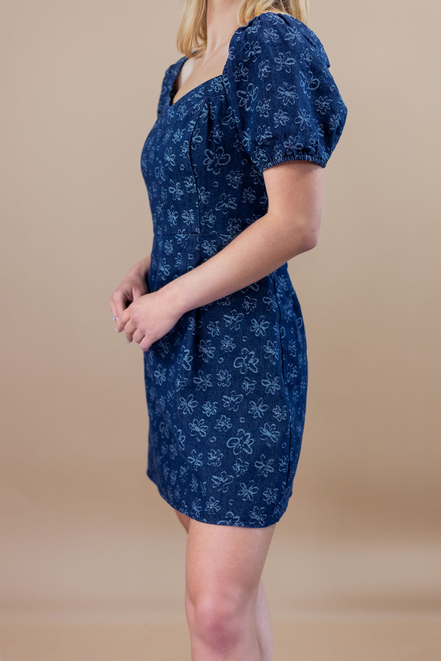 Blakely Floral Denim Puff Sleeve Mini Dress