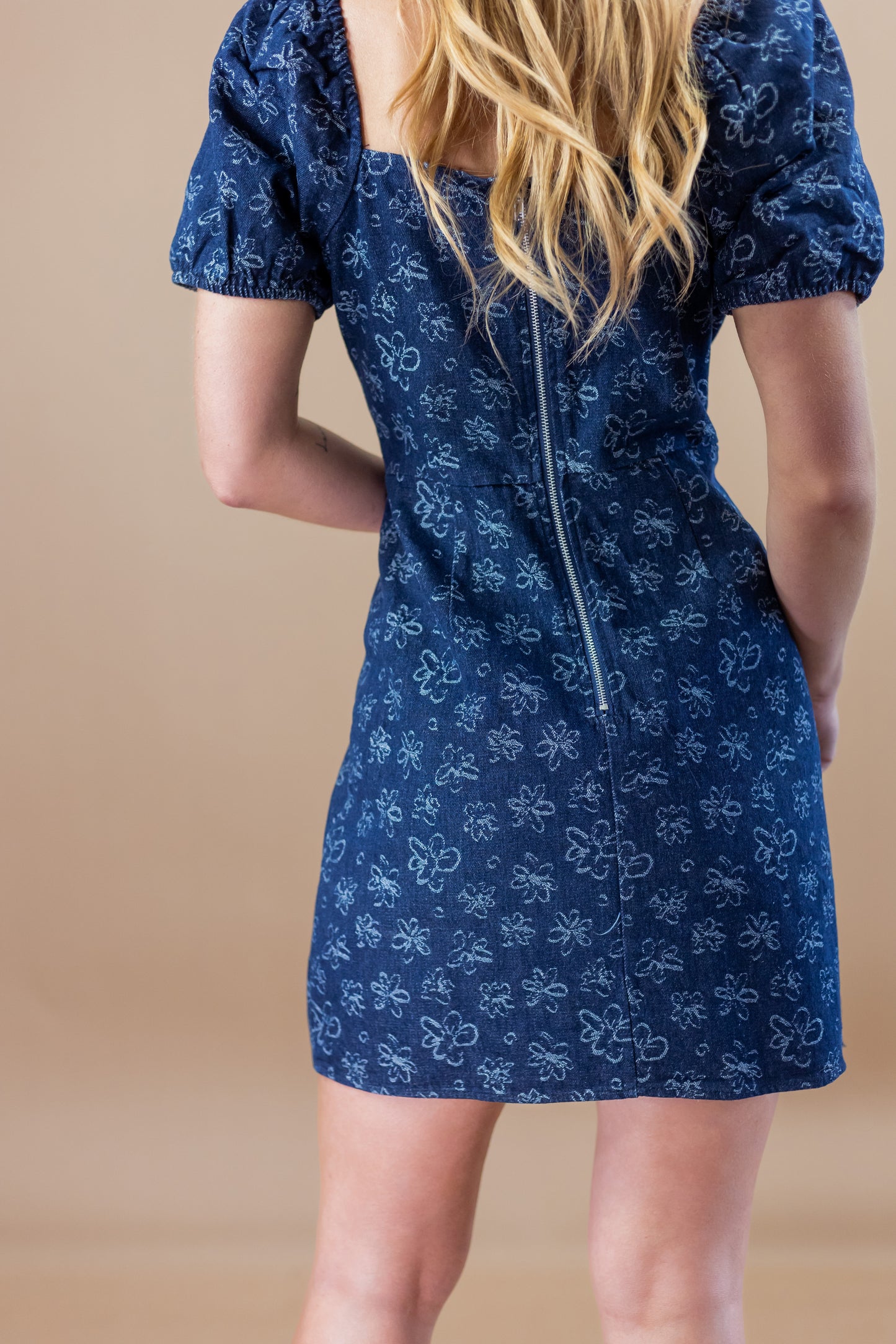 Blakely Floral Denim Puff Sleeve Mini Dress