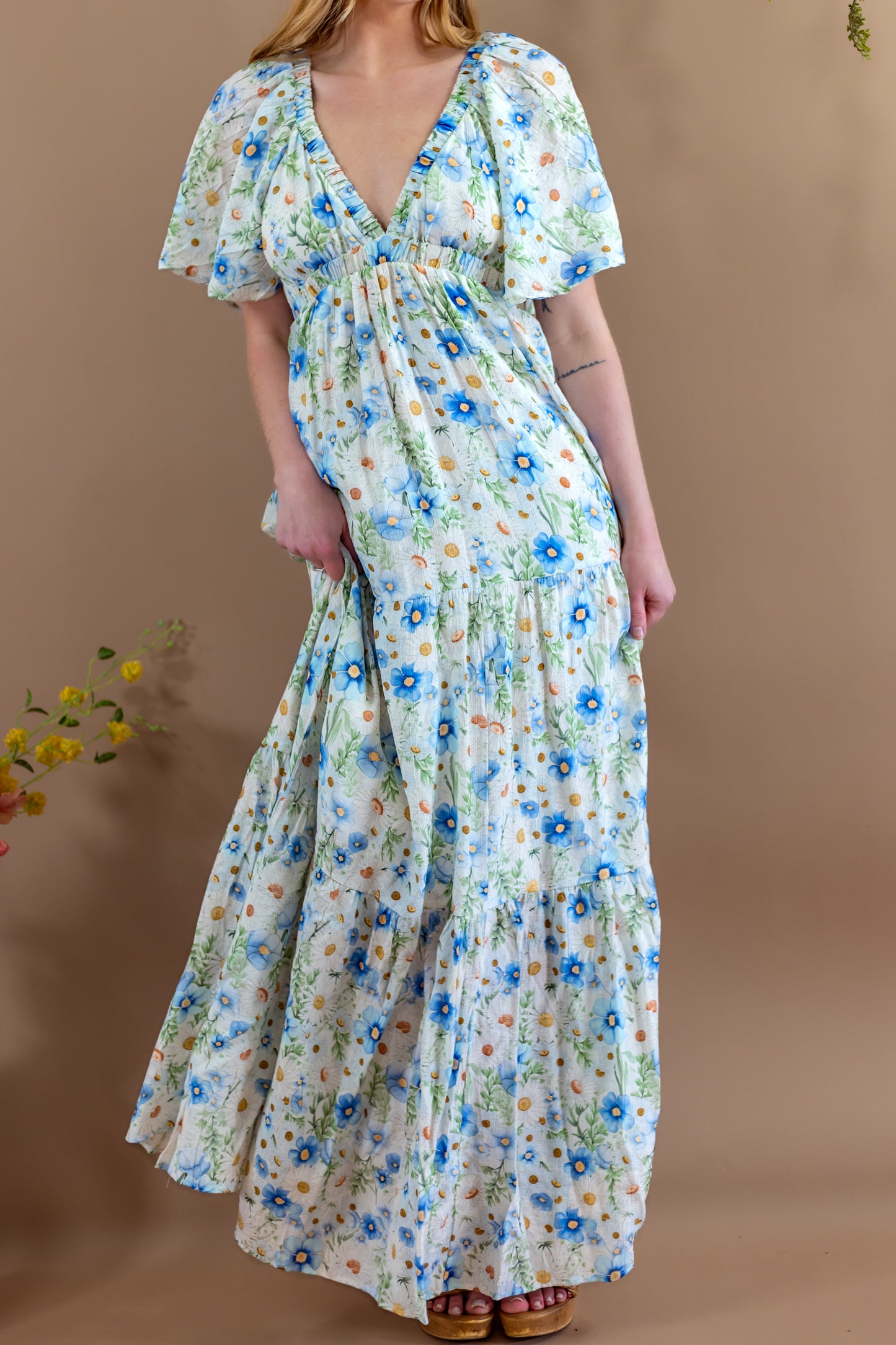 Leslie Deep V Floral Maxi Dress