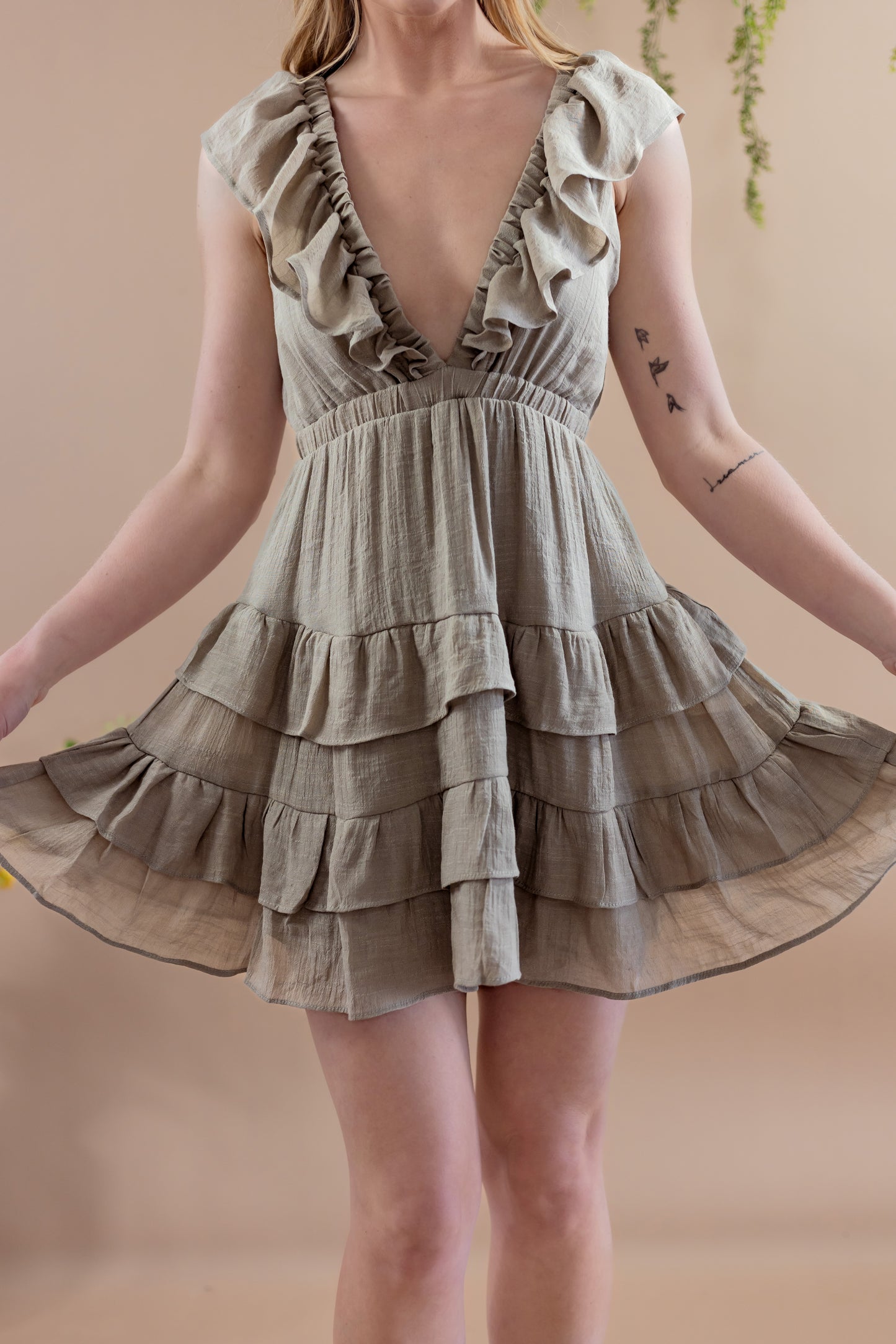 Elysia Deep V Ruffle Mini Dress
