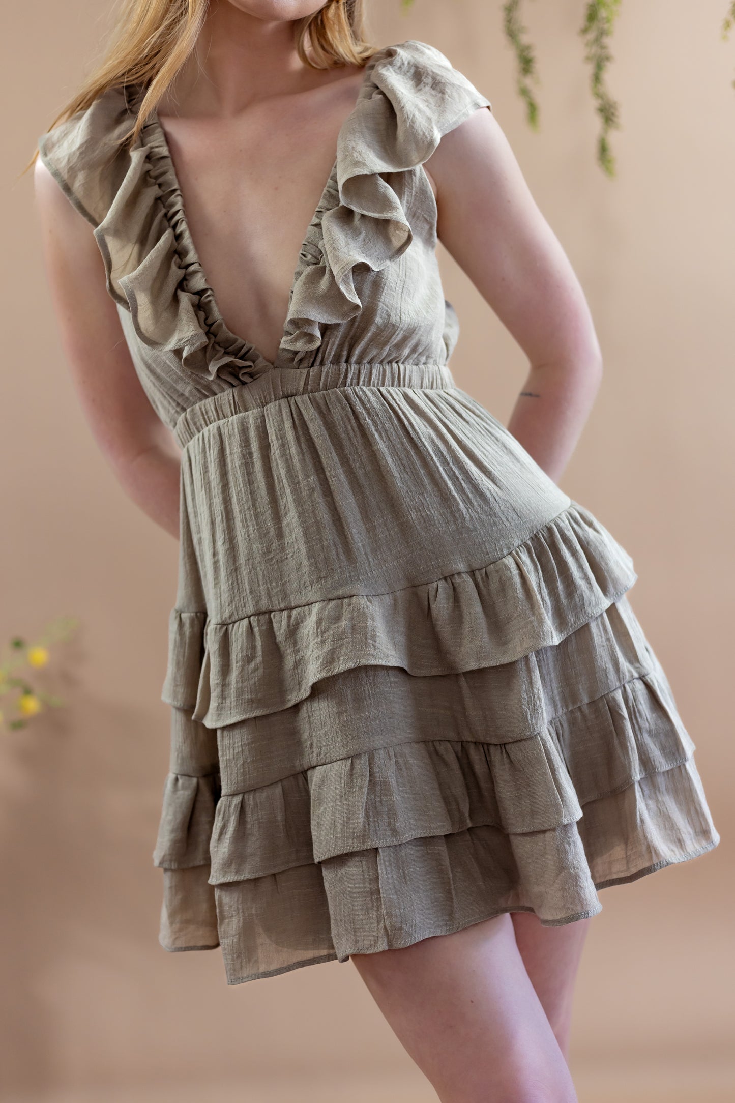 Elysia Deep V Ruffle Mini Dress