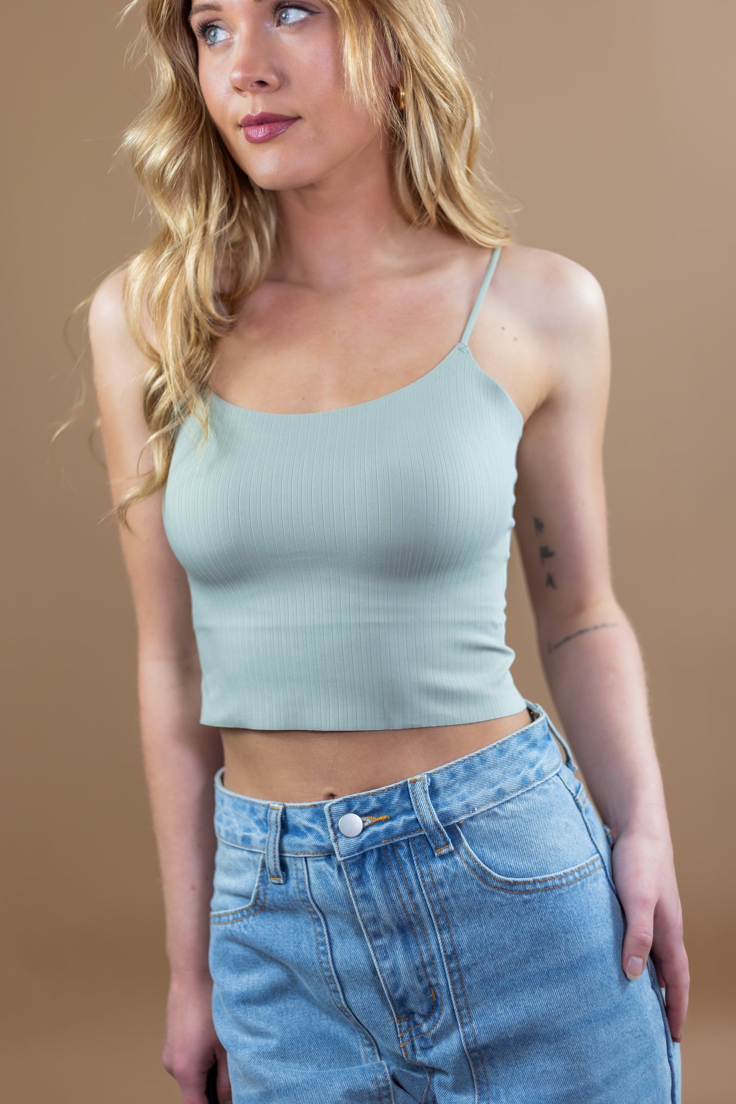 Sage Built-in Bra Cropped Cami