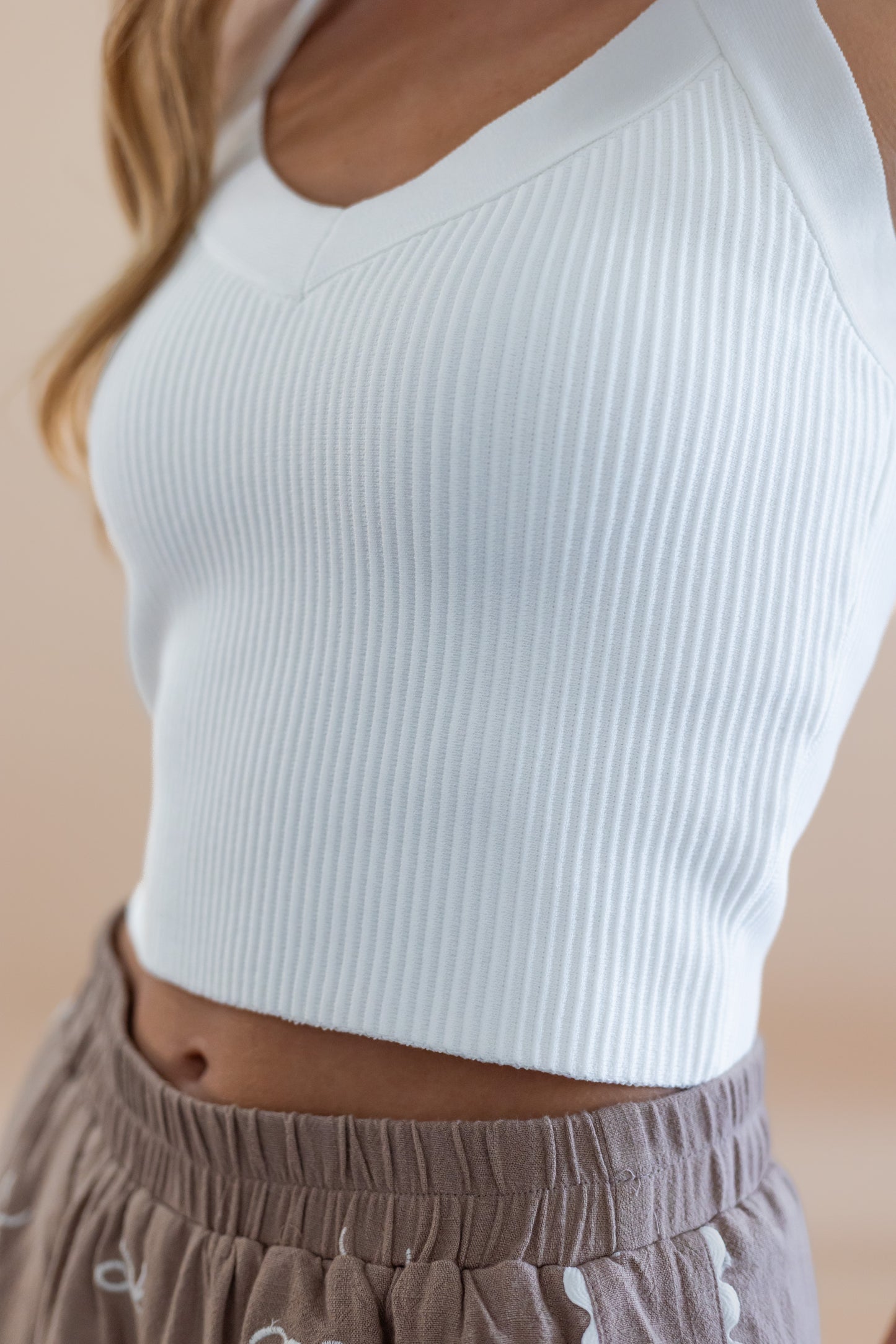 Abi Halter Ribbed Tank - White