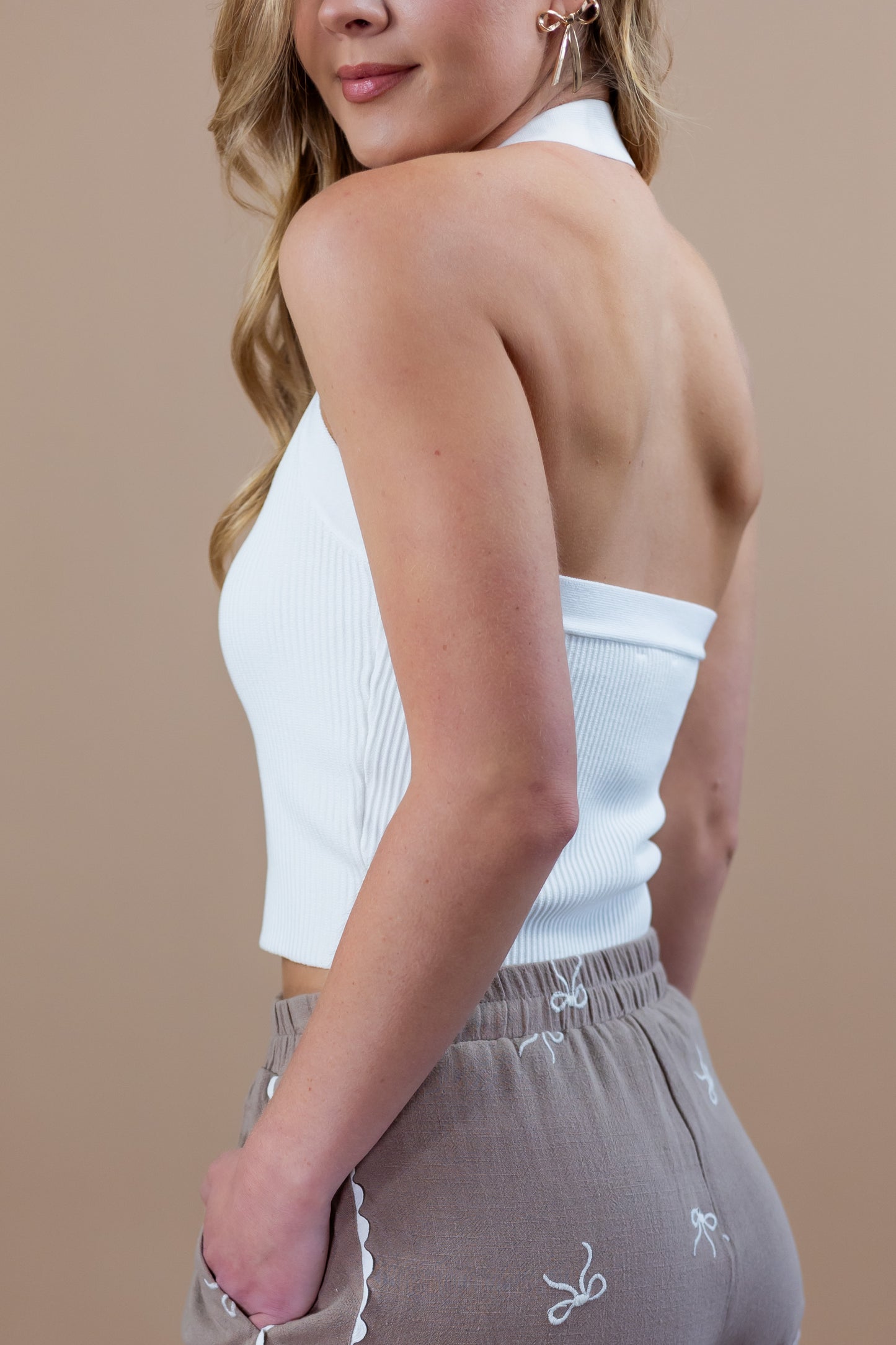 Abi Halter Ribbed Tank - White