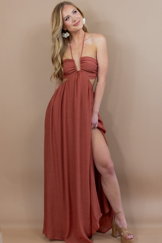Melody Open Back Cutout Maxi Dress - Rust