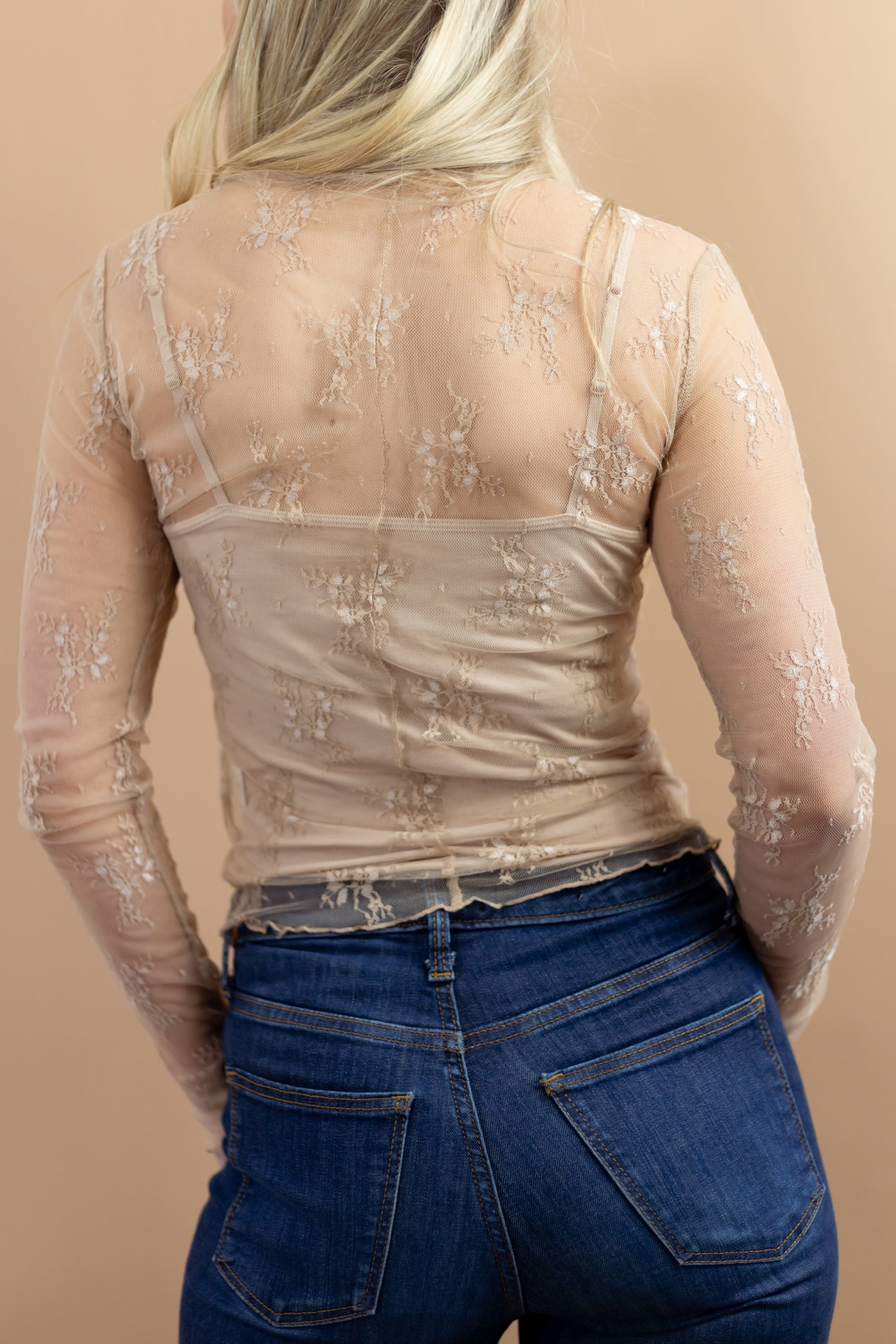 Kalli Sheer Layering Long Sleeve Top-Beige