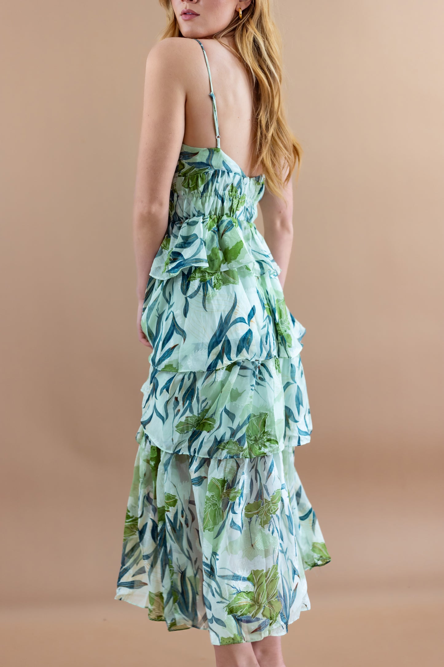 Zayla Tropical Tiered Midi Dress