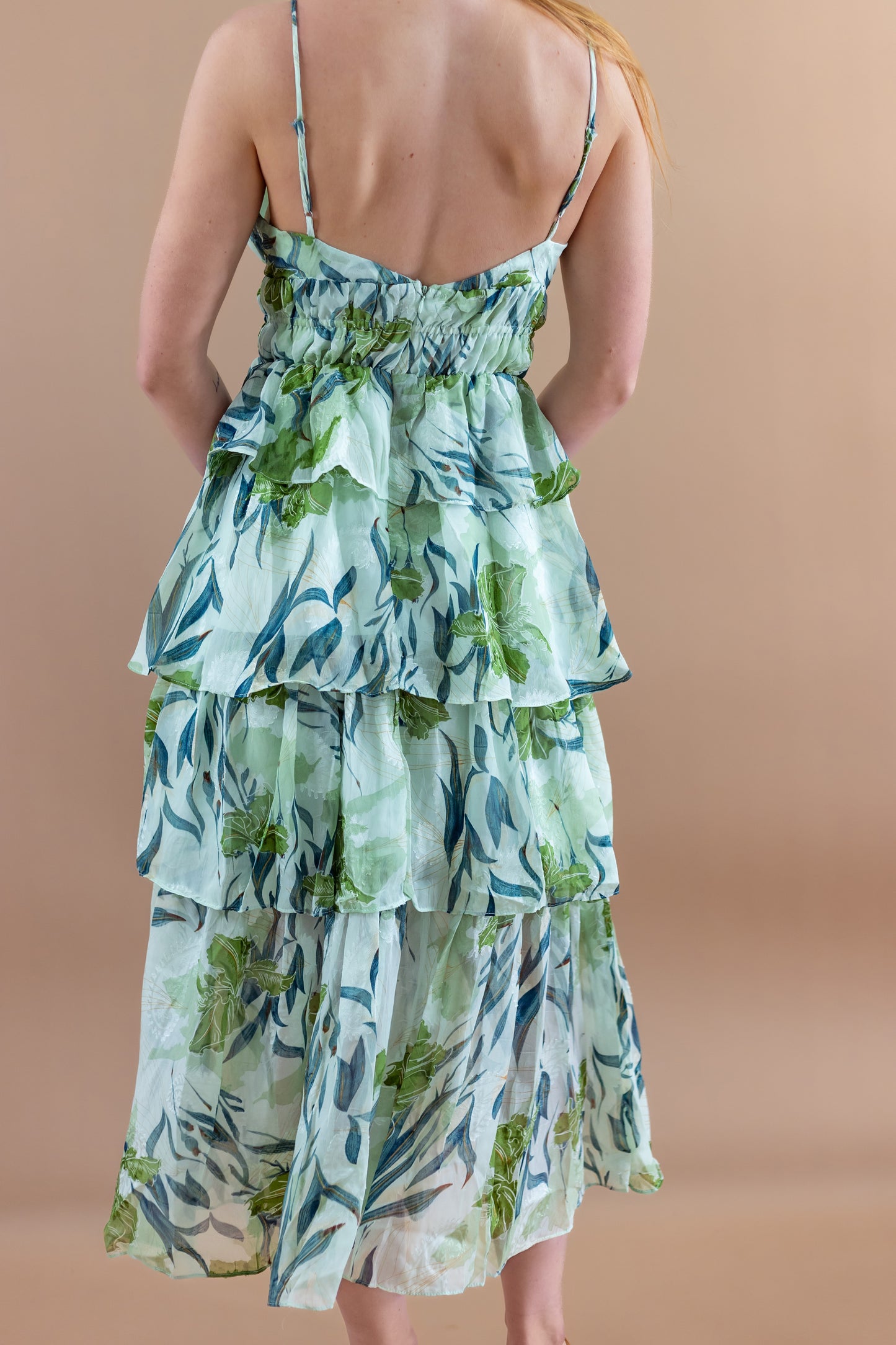 Zayla Tropical Tiered Midi Dress