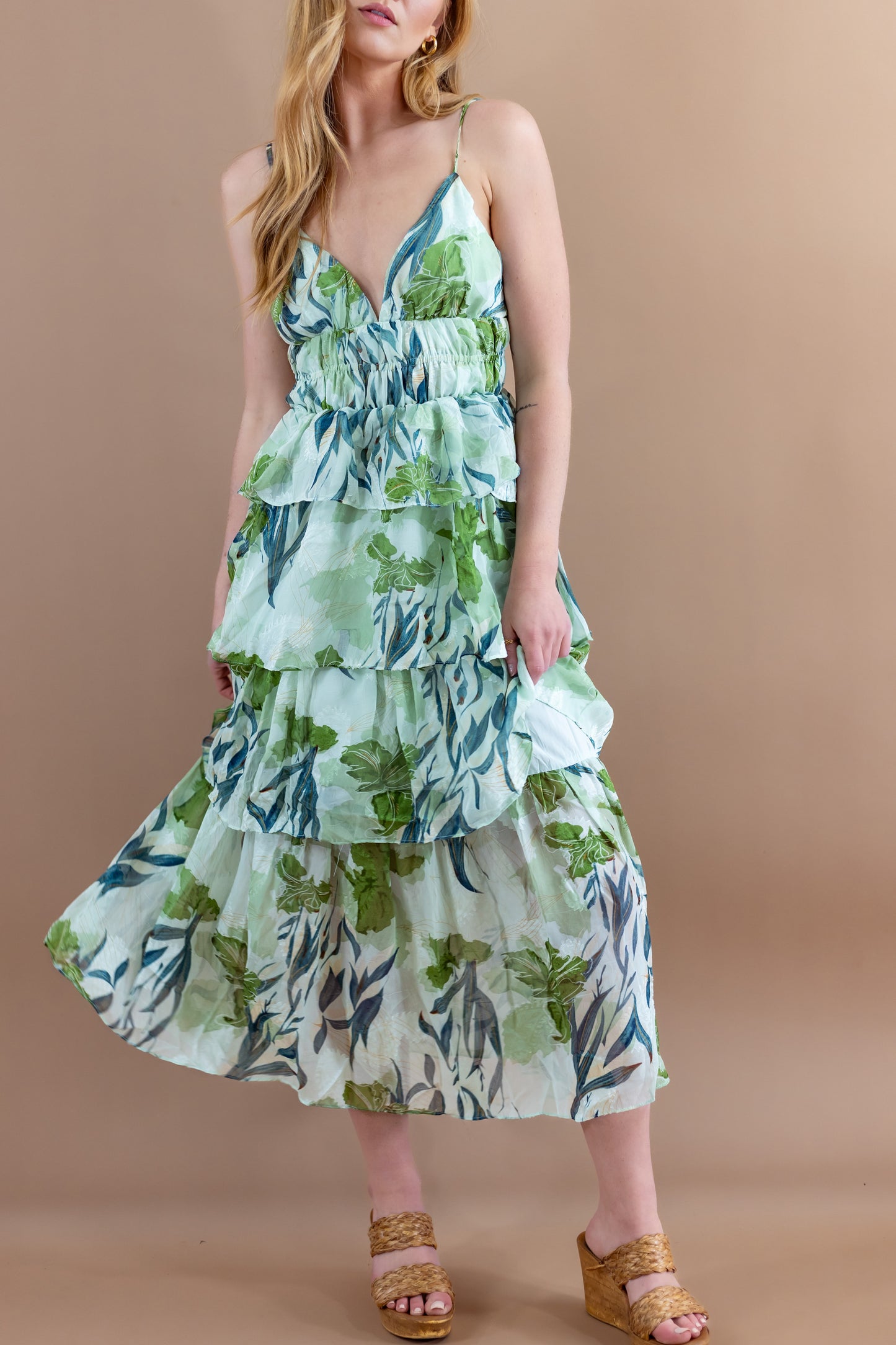 Zayla Tropical Tiered Midi Dress
