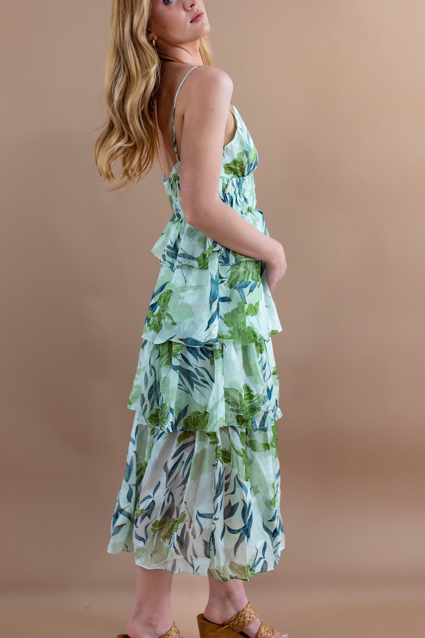 Zayla Tropical Tiered Midi Dress