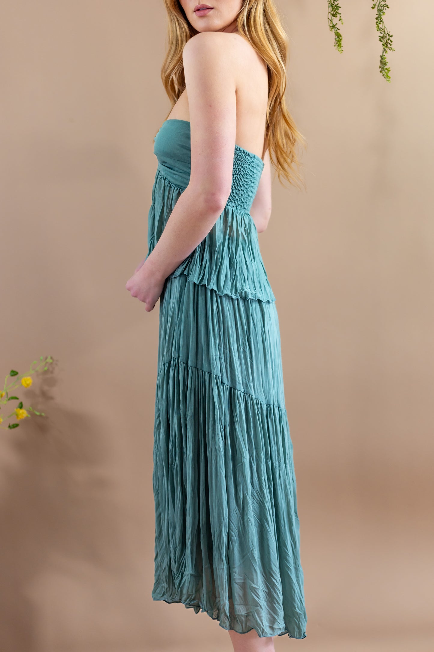 Lyra Strapless Top & Asymmetrical Midi Skirt Set - Turquoise