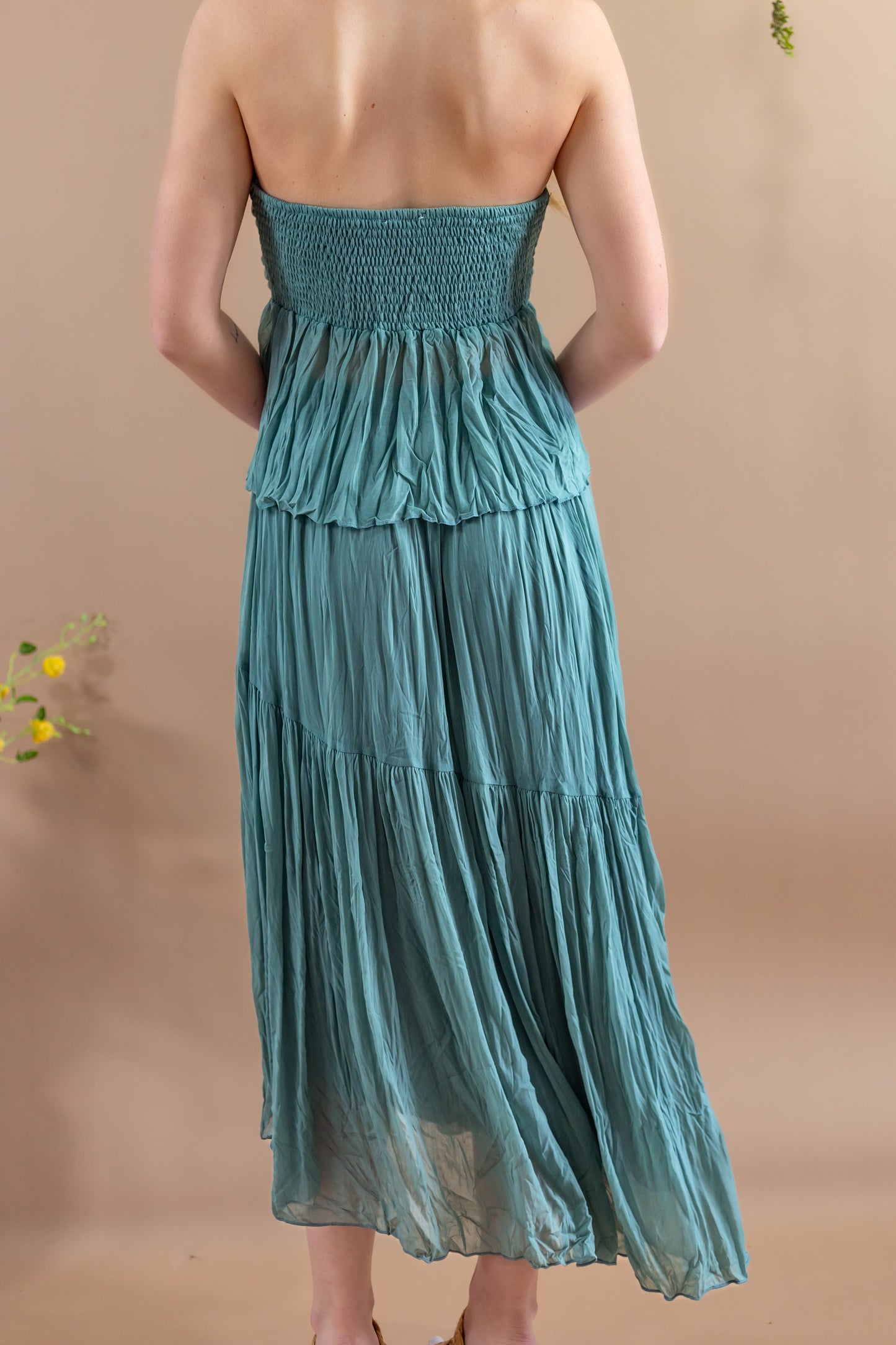 Lyra Strapless Top & Asymmetrical Midi Skirt Set - Turquoise