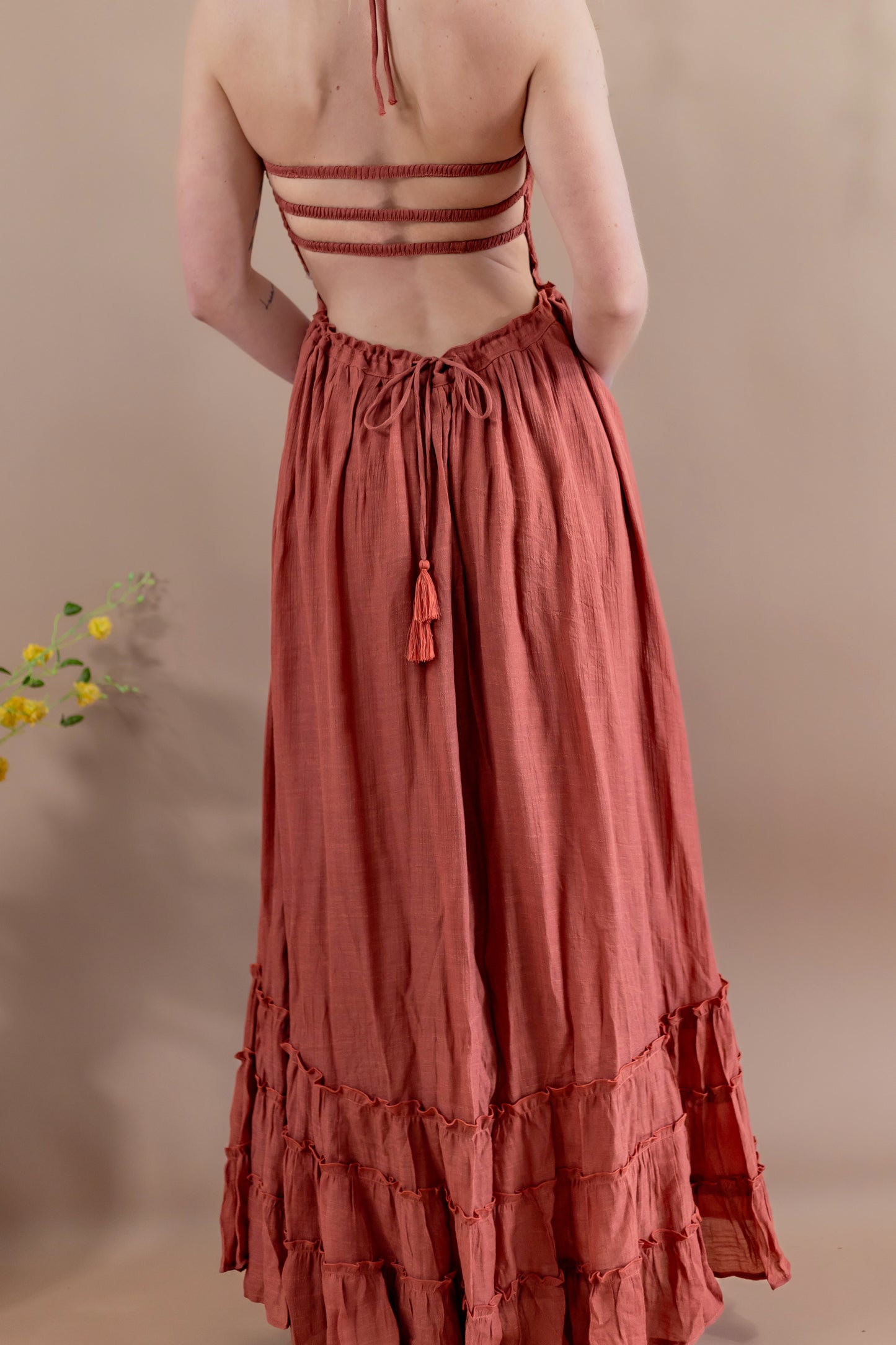 Vanya Halter Open Back Maxi Dress - Rust