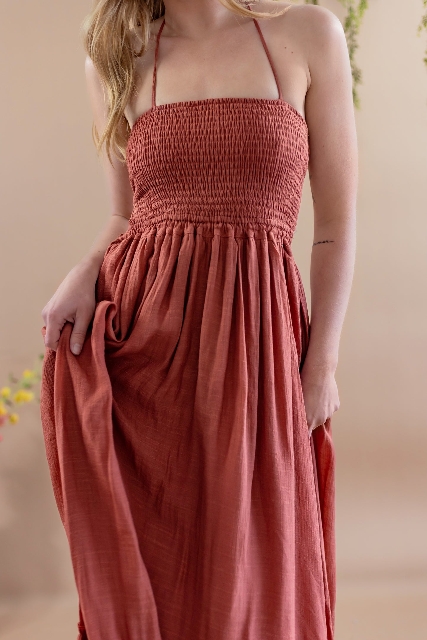 Vanya Halter Open Back Maxi Dress - Rust